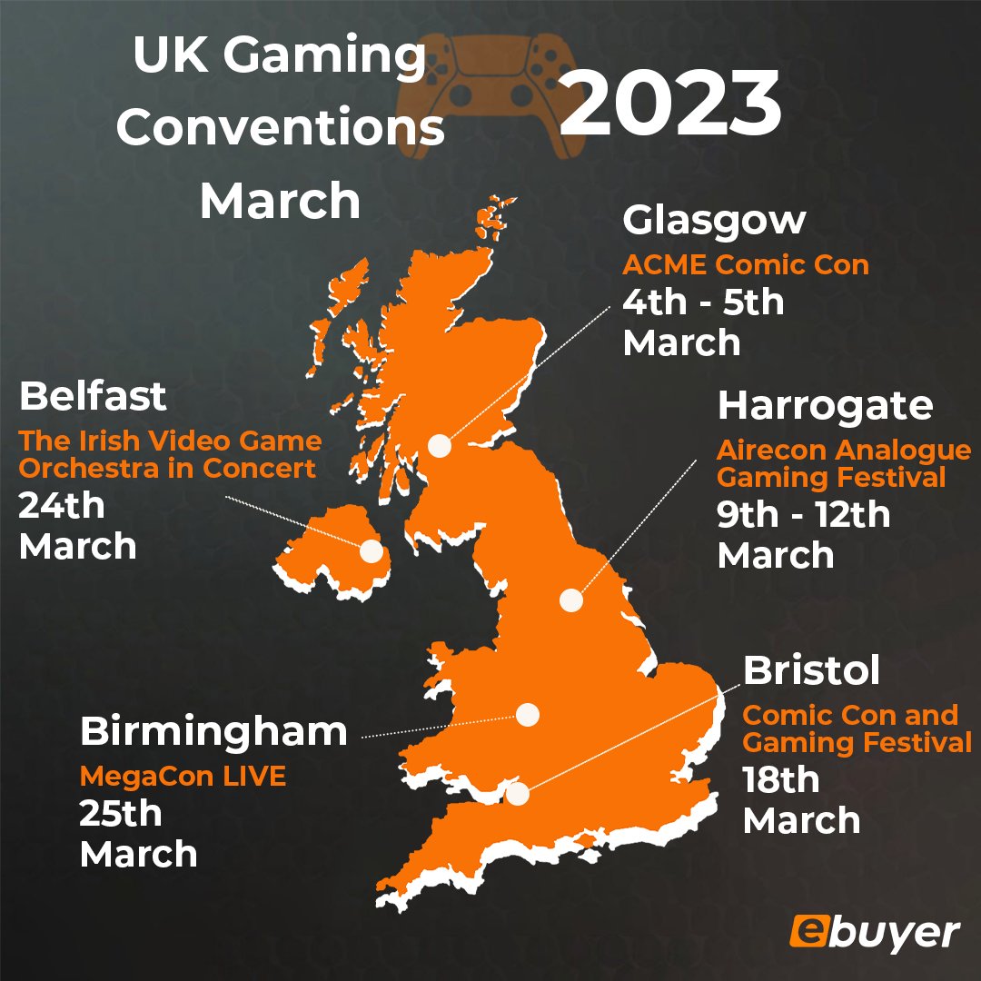 Ebuyer's tweet photo. ๐
Mark your calendars!
Here are just some of the UK gaming conventions and events you can visit this month, including ACME Comic Con!
Which ones will you be attending?
@Acmecomiccon @aireconuk @ukcgfevents @megaconlive #gamingevents #gamingconventions #marchevents https://t.co/6yGs3TwTfs