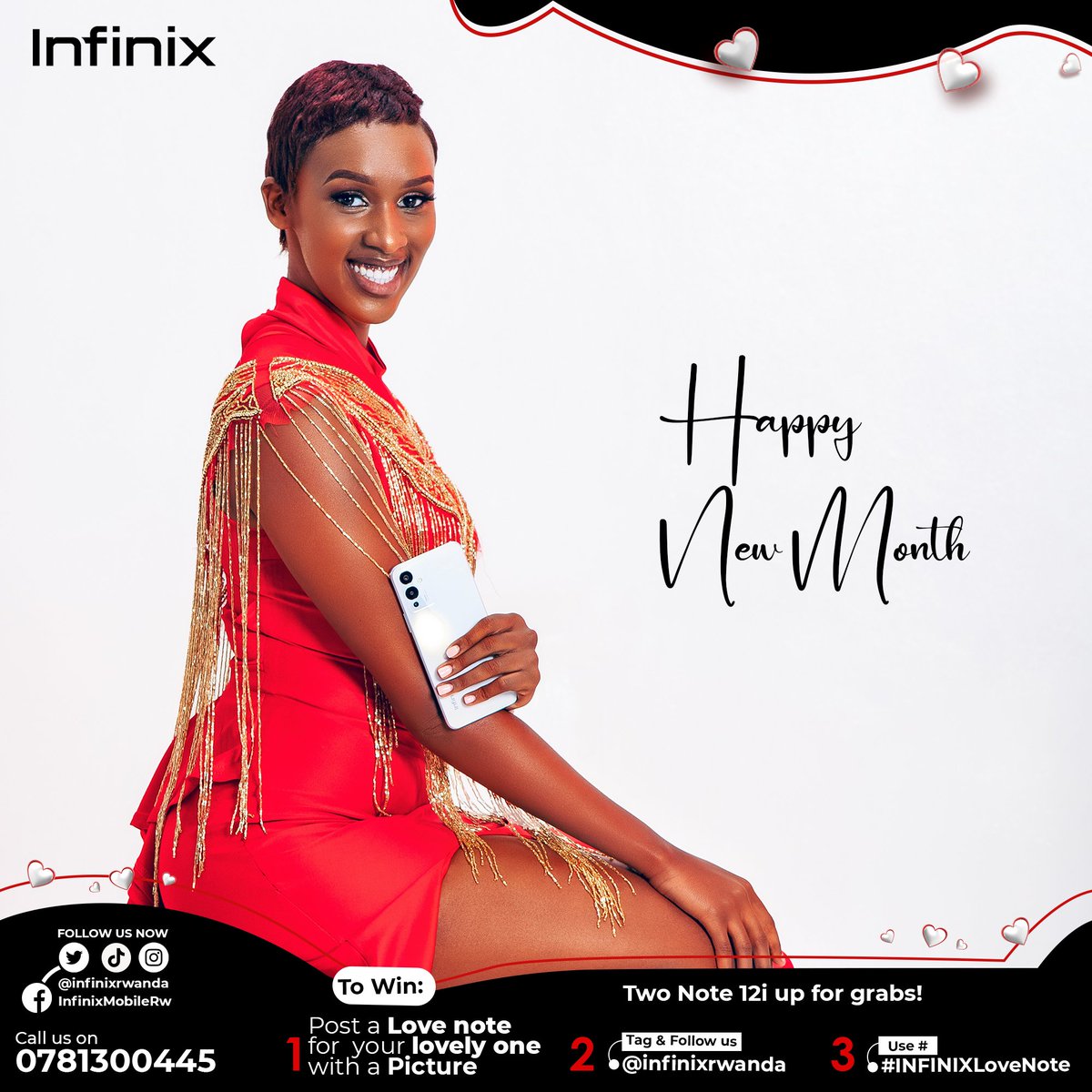 infinixrwanda's tweet photo. Ukwezi gushya kwiza kuri mwese!๐ฅณ
Harabura Iminsi itagera ku 10 ngo tumenye abanyamahirwe bazegukana smartphone 2 za Infinix Note 12 muri #INFINIXLoveNote, bikore none nawe ujye mubanyamahirwe. ๐ https://t.co/YVFI391jLN