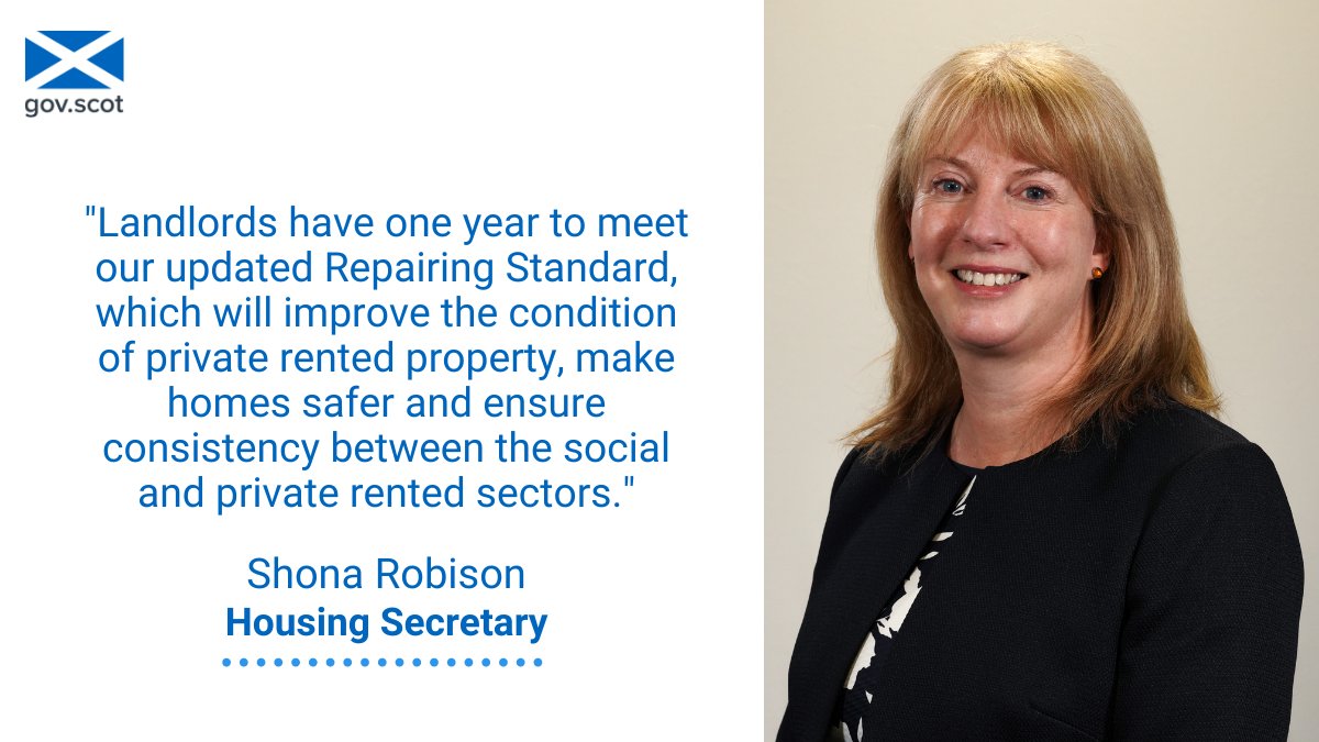 From 1 March 2024, all private rented properties will be required to have central heating, a kitchen with adequate space and facilities to prepare and store food, and common areas that are safe to use and properly maintained.
 
Learn more ➡️ bit.ly/RepairStandard