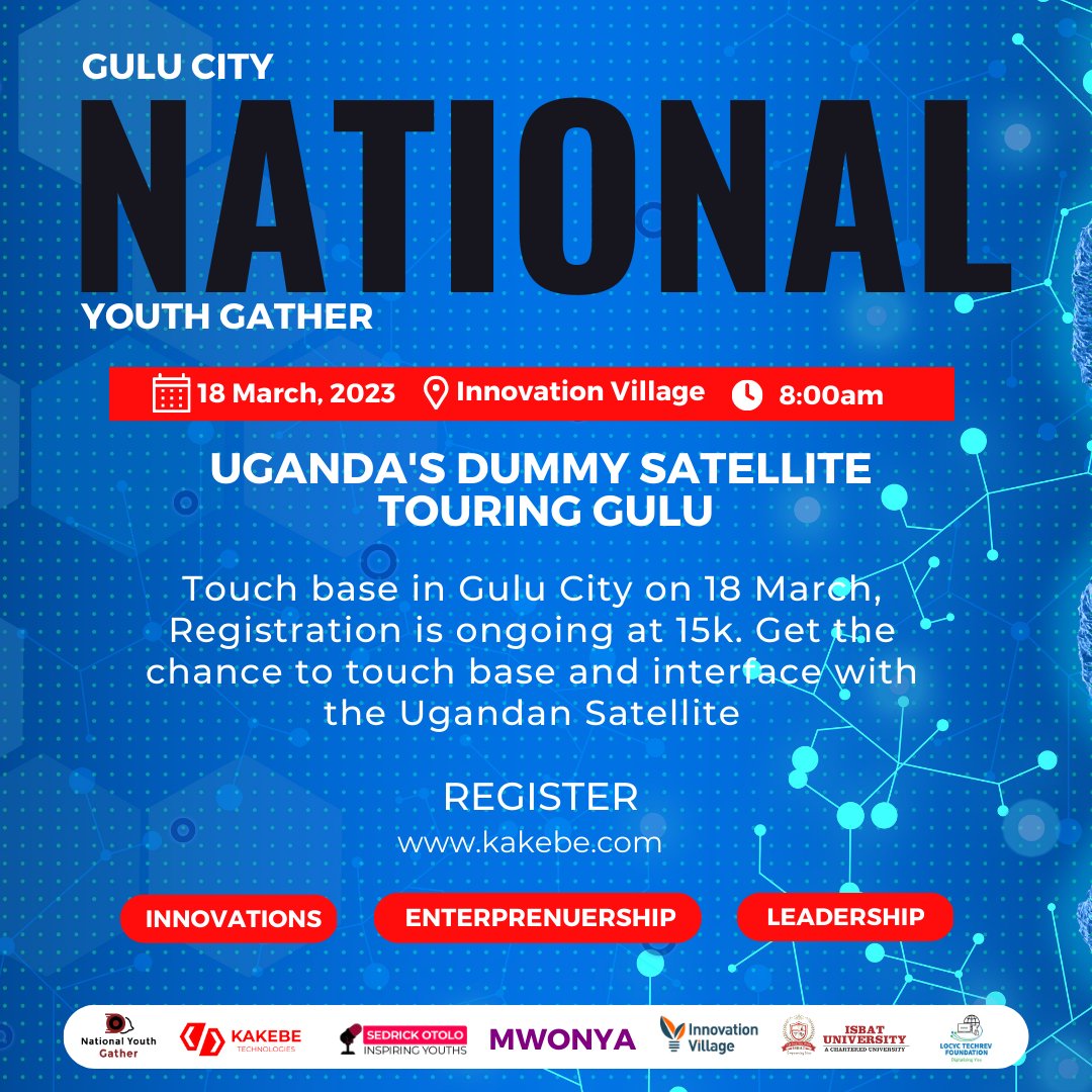 At the #NationalYouthGather in Gulu City, we shall have a touch base on Uganda's Dummy Satellite, Lets empower our region and youths together to be creative, enterprenuerial and have great leadership skills, its starts from Gulu, next city to be announced! #GuluCity23