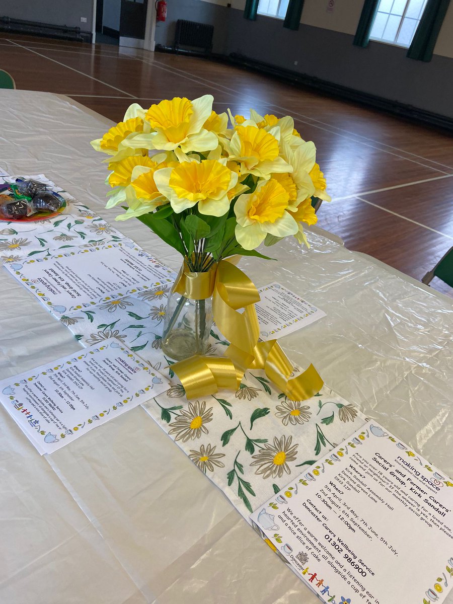 All set up and ready for Kirk Sandal Carers' Social Group. This month the theme is Spring 🌷