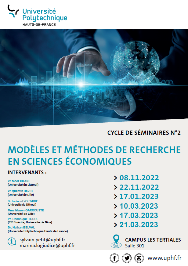 LARSH_uphf's tweet photo. Cycle de séminaires n°2 : Modèles et méthodes de recherche en sciences économiques

🗓️4ème séance Vendredi 10/03 - 14h à 15h30
"Place-Based Policies: Opportunity for Deprived Schools or Zone-and-Shame Effect?"
🗣️Mme Manon GARROUSTE
ℹ️https://t.co/TvnqBfmLSx https://t.co/yAK91HiNm0