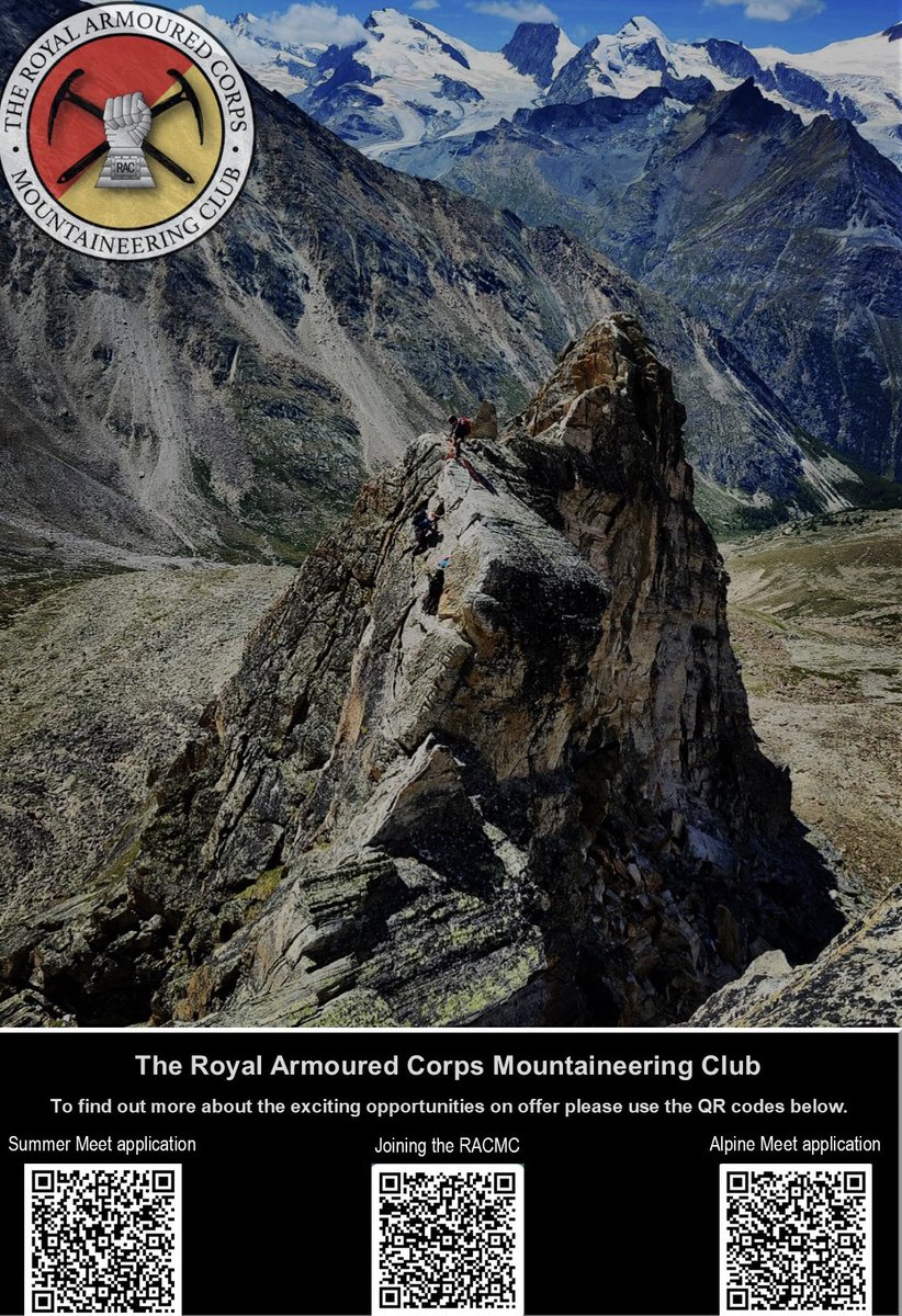 RoyalArmdCorps's tweet photo. If you would like to join the RAC mountaineering club please use the QR links on this post #mountaineering #racmc #mountains #adventuretraining https://t.co/UV3euXoJE6