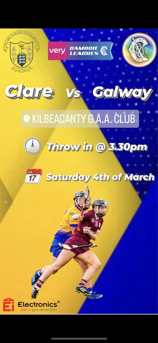 ClareCamogie's tweet photo. Our Seniors take on @GalwayCamogie96 at 3:30pm on Saturday in @kilbeacantygaa. 
@CrusheenC &amp; @FeaKillcc will also participate in the mini games.Enjoy the day girls
Tickets ⬇️

https://t.co/JYlv9Wycv6

@ClubClareHS @EiElectronics @ClareFM @DLynchSport @BrennanEoin @ChampionChats https://t.co/s74Ee73sMM