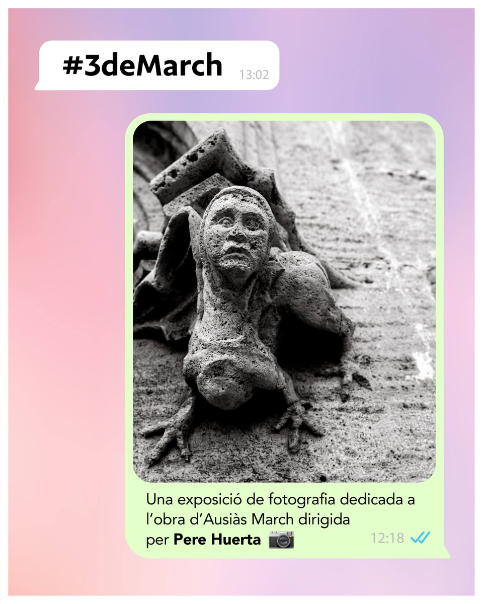saforissims's tweet photo. El 2 de març arranca la programació del #3deMarch amb la inauguració de l’exposició fotogràfica "El cant espiritual (Exegesi de l'obra de March a través de la poesia visual de Pere Huerta)"

18:30 h 
Sala Coll Alas https://t.co/y9s3uoZVTN