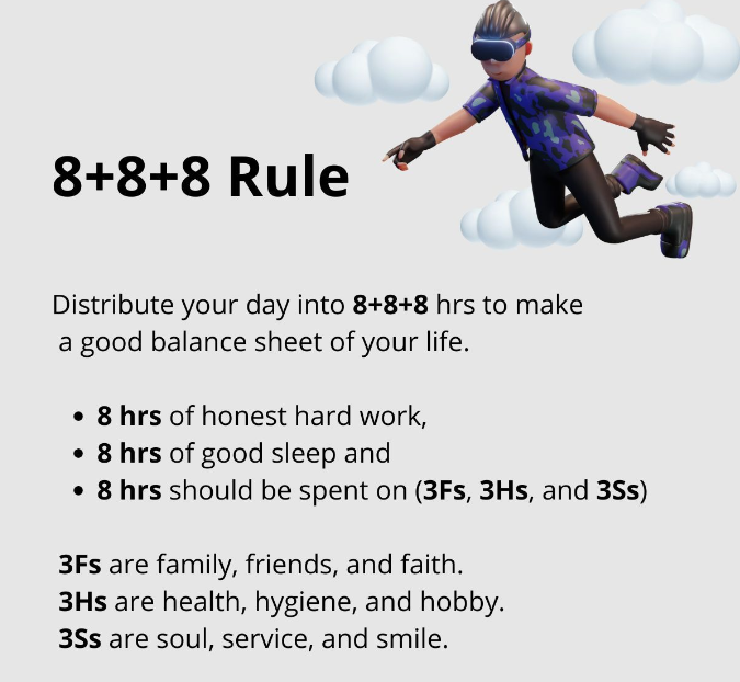 Seems like a good idea to begin with.
Work-life balance. 8+8+8 rule

#worklifebalance #healthylifestyle #workculturematters