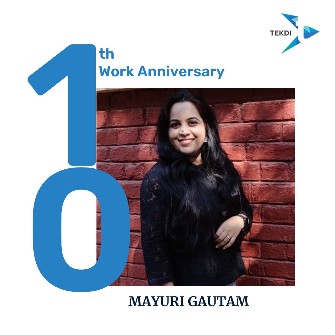 tekdinet's tweet image. We would like to take this opportunity to thank Mayuri for 10 years of #MakingItMatter and look forward to many more together!

#WorkAnniversary #EmployeeJourney #EmployeeExperience #TekdiTechnologies #TekdiFamily #LifeAtTekdi #MakeItMatter #10thWorkAnniversary