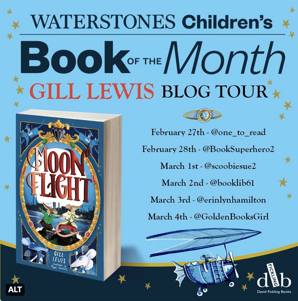 gill__lewis's tweet image. So excited to see Moonflight is 
@Waterstones @WaterstonesKids
 Book of the Month for March #WorldBookWeek #WorldBookDay2023 
An adventure of a timid rat on a quest to return a cursed and stolen diamond 
Published by @DFB_storyhouse
 and lavishly illustrated by 
@PippaCurnick