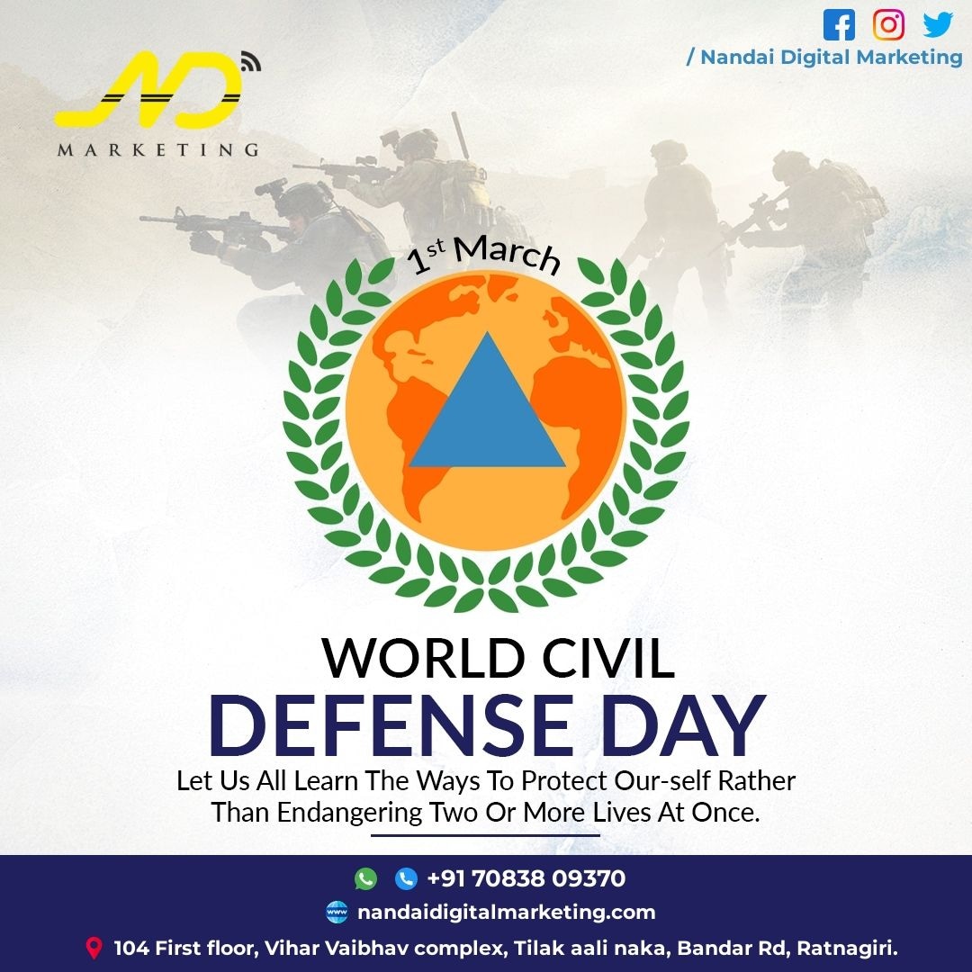 DigitalNandai's tweet photo. WORLD CIVIL DEFENSE DAY
    - नंदाई डिजिटल मार्केटिंग
.
.
#civildefenceday #worldcivildefenceday #defenceday #march #civildefencecorps #defence #india #indianarmy #civildefenceforce #nandaidigitalmarketing #ndmarketing #marketingagency #NDmarketing #digitalmarketing #advertising https://t.co/llJPyrw21f