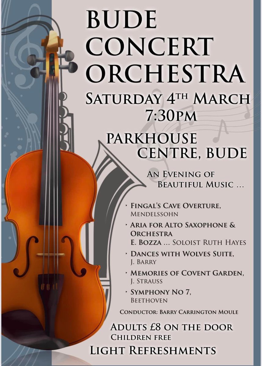 BudeOrchestra's tweet photo. It’s this Saturday! Please come along if you can. All are welcome, tickets available on the door 🎶#bude #orchestra #cornwall #whatsoncornwall #livemusic @ClassicFM https://t.co/uAi4A0FyFb