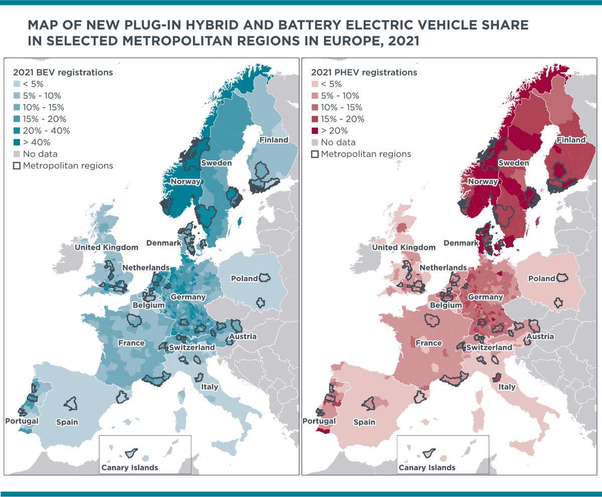 TheICCT's tweet photo. Cities are leading the transition to zero-emission vehicles in Europe. 

We've prepared an overview of how the #ElectricVehicle markets in European cities evolved in 2021, assessing:

- EV share 
- Charging infrastructure 
- Supportive EV policies

Here are our 4 key takeaways🧵 https://t.co/kg3gli9OUF