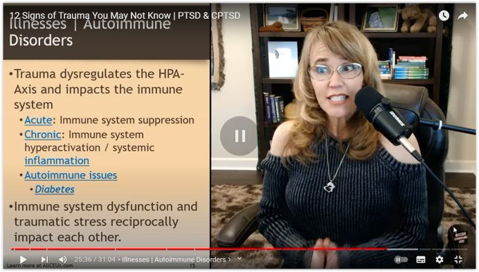 12 Signs of Trauma You May Not Know | PTSD & CPTSD
https://www.youtube.com/watch?v=UOk8t42lhQU
5,716 views  Premiered on 27 Feb 2023  #cognitivebehavioraltherapy #PTSD #trauma
12 Signs of Trauma You May Not Know | PTSD & CPTSD 

Dr. Dawn-Elise Snipes is a Licensed Professional Counselor and Qualified Clinical Supervisor.  She received her PhD in Mental Health Counseling from the University of Florida in 2002.  In addition to being a practicing clinician, she has provided training to counselors, social workers, nurses and case managers internationally since 2006 through AllCEUs.com 📢SUBSCRIBE and click the BELL to get notified when new videos are uploaded.