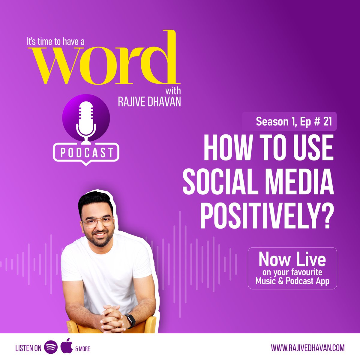 Podcast: Word with Rajive Dhavan 
Ep # 21: How to use social media positively? (Now Live) 

Podcast Link: linktr.ee/rajivedhavan

Do check it out on all the leading Music & Podcast Apps.
.
.
.
#Podcast #WordWithRajiveDhavan #SelfhelpPodcast #SocialMedia #SocialMediaAddiction