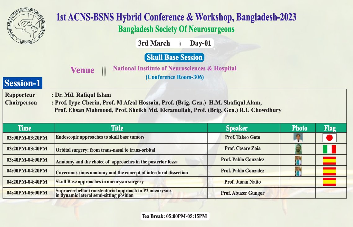 AsianCNS's tweet photo. Join us for the 1st ACNS - Bangladesh Society of Neurosurgeons Hybrid Meeting in Dhaka from the 2nd to 5th of March. https://t.co/3S0yCDU6d7