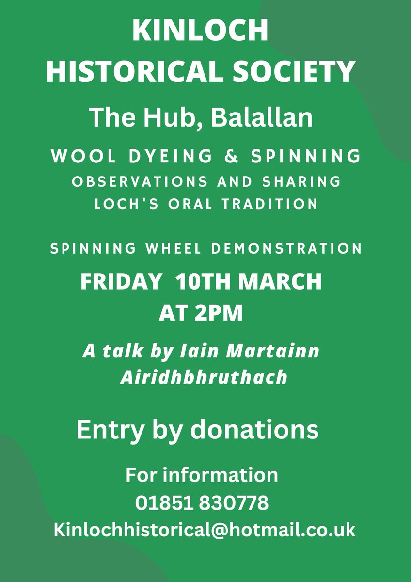 Cheann_a_Loch's tweet image. Iain Martin of Seaforth Harris Tweed is giving a talk &amp;amp; demo on 10th March, Kinloch Community Hub at 2pm. See how wool is spun on a drop spindle &amp;amp; spinning wheel and if you like you can have a go yourself.

#crafts
#SpinningWheel
#DropSpindle
#SpinningWool
#DyeingWool