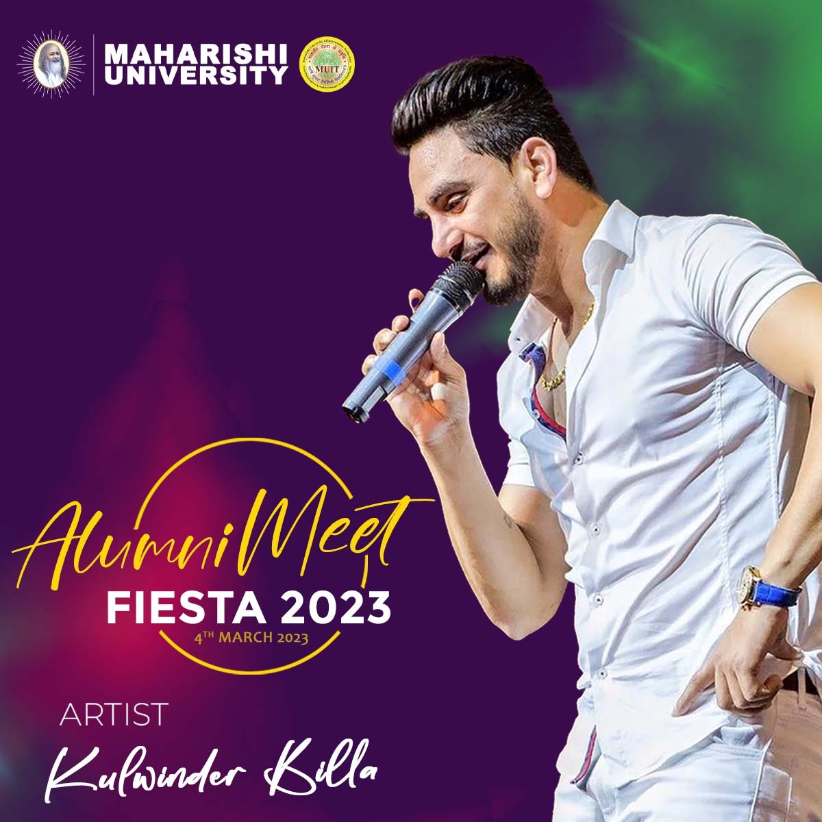 muitindia's tweet photo. Get ready to meet and greet with famous punjabi singer @KulwinderBilla1 at the Alumni Meet on March 4 in the Maharishi University, Noida Campus.
#AlumniMeet2023 #Maharishiuniversity #maharishiuniversitynoida #MUITindia #kulvinderbilla #Noida #NoidaCampus #studentsmeet https://t.co/4skWPHFdmf