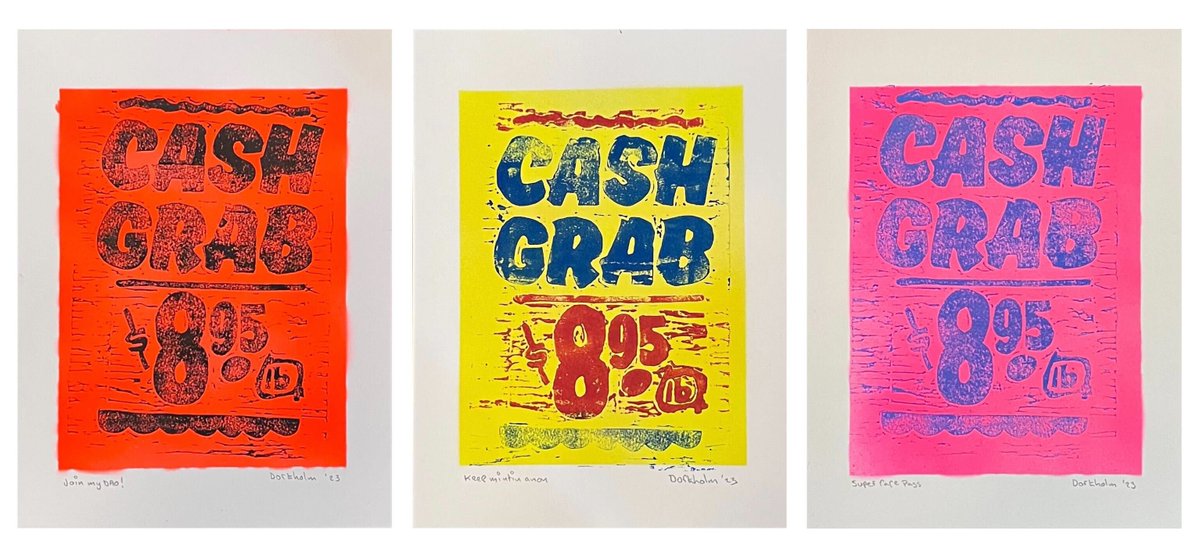 CASH GRAB

Relive your discount meat shopping experiences.

(A3; spraypaint &amp; linoprint)

((0.12eth each inc. international shipping))