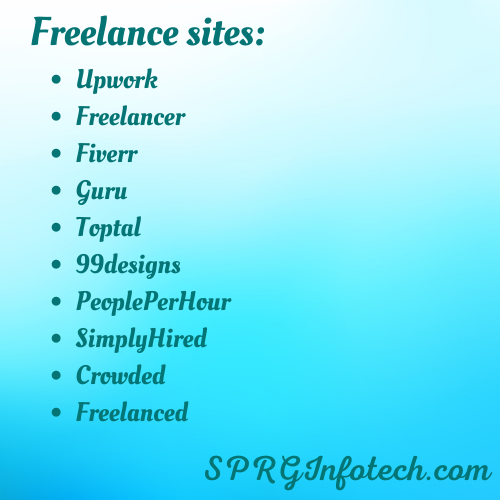 sprginfotech's tweet photo. "Want to start freelancing? Check out these top sites: Upwork, Freelancer, Fiverr, Guru, Toptal, 99designs, PeoplePerHour, SimplyHired, Crowded, and Freelanced. Find your niche and start earning! #freelance #gig #jobs #workfromhome" https://t.co/VQT5SDoxTP