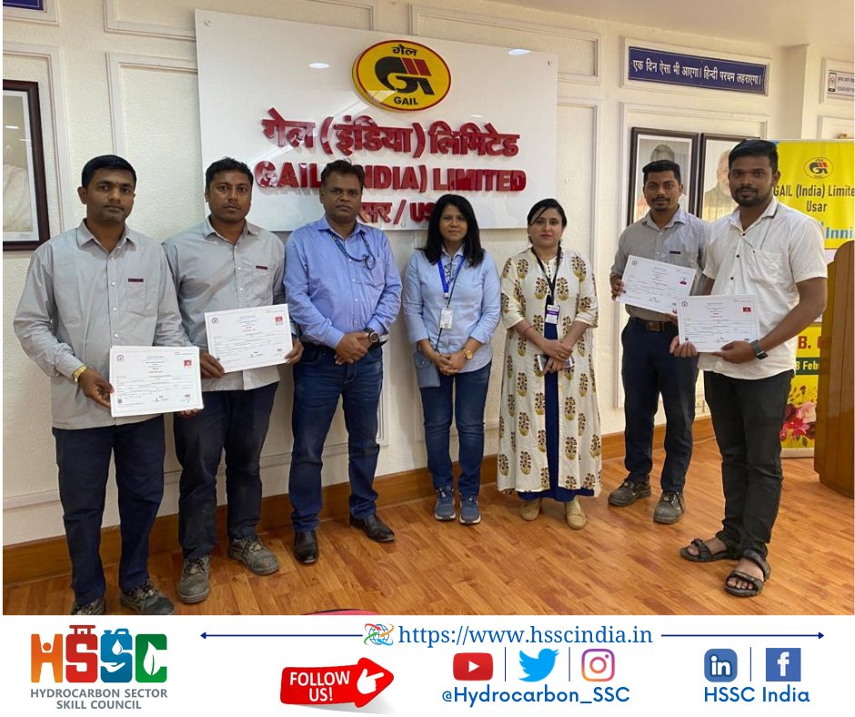 Hydrocarbon_SSC's tweet image. The certification distribution ceremony was organized on 28.02.2023 at #GAIL, Usar construction site under the #NIPUN scheme. The candidates were certified under different job role like, #PipeFitter, #Industrial_Electrician, and #Industrial_Welder.
#RPL #Skills4All #SkillIndia