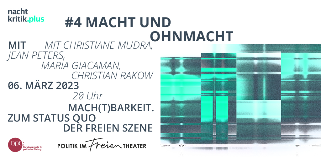 Am Montag sprechen María Giacaman (what about:fuego), <a href="/ChristianeMudra/">Christiane Mudra</a>  (<a href="/investigativeth/">InvestigativeTheater</a>) und <a href="/jeangleur/">█̶̳̘͛̄̃͒̄̃͜█̴͇̱̅͒̅█̵̻̣̝͒̈̄̈͝ 👉🏻 @jea.bsky.social</a> (<a href="/Peng/">Peng! 👉🏻 Peng@tldr.nettime.org</a>) mit nachtkritik-Redakteur <a href="/ChRakow/">Christian Rakow</a> über politisches Theater heute, seine Möglichkeiten und Grenzen. Alles zum Panel auf #nachtkritikplus.✨bit.ly/3y4uRlz