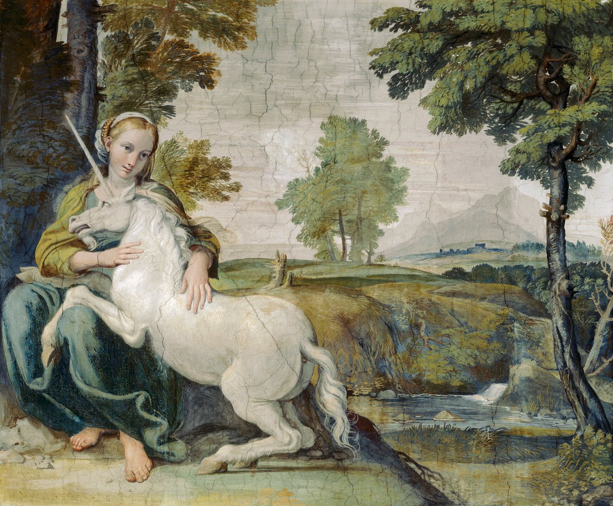 takeitlay's tweet image. The unicorn, through its intemperance and not knowing how to control itself, for the love it bears to fair maidens forgets its ferocity and wildness; and laying aside all fear it will go up to a seated damsel and go to sleep in her lap, and thus the hunters take it.