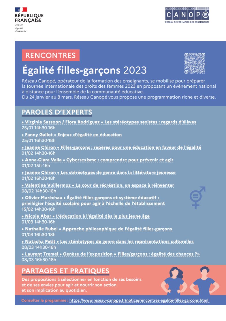 🚹🚺EXPO ÉGALITÉ🚺🚹
Venez découvrir l'exposition sur l’#ÉgalitéFillesGarçons disponible jusqu'au 10 mars dans votre @Canope_54. Des ressources variées proposées par <a href="/MuseeEducation/">MUNAÉ</a> &amp; <a href="/reseau_canope/">Réseau Canopé</a>  pour aborder autrement cette thématique avec les élèves et/ou entre adultes !