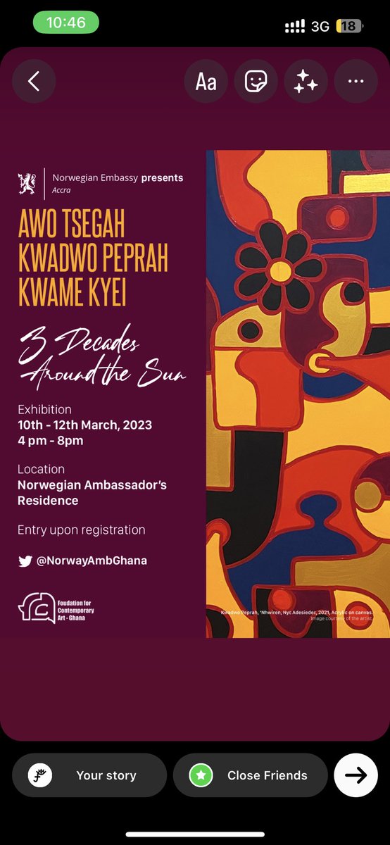 Thrilled to be a part of #3DecadesAroundTheSun. Special thanks to <a href="/NorwayAmbGhana/">Ambassador Ingrid Mollestad</a> for the opportunity! Join me and the talented <a href="/Vincipeprah/">kwadwo Peprah</a> &amp; <a href="/AwoTsegah/">Awo T</a> as we showcase our latest works.
