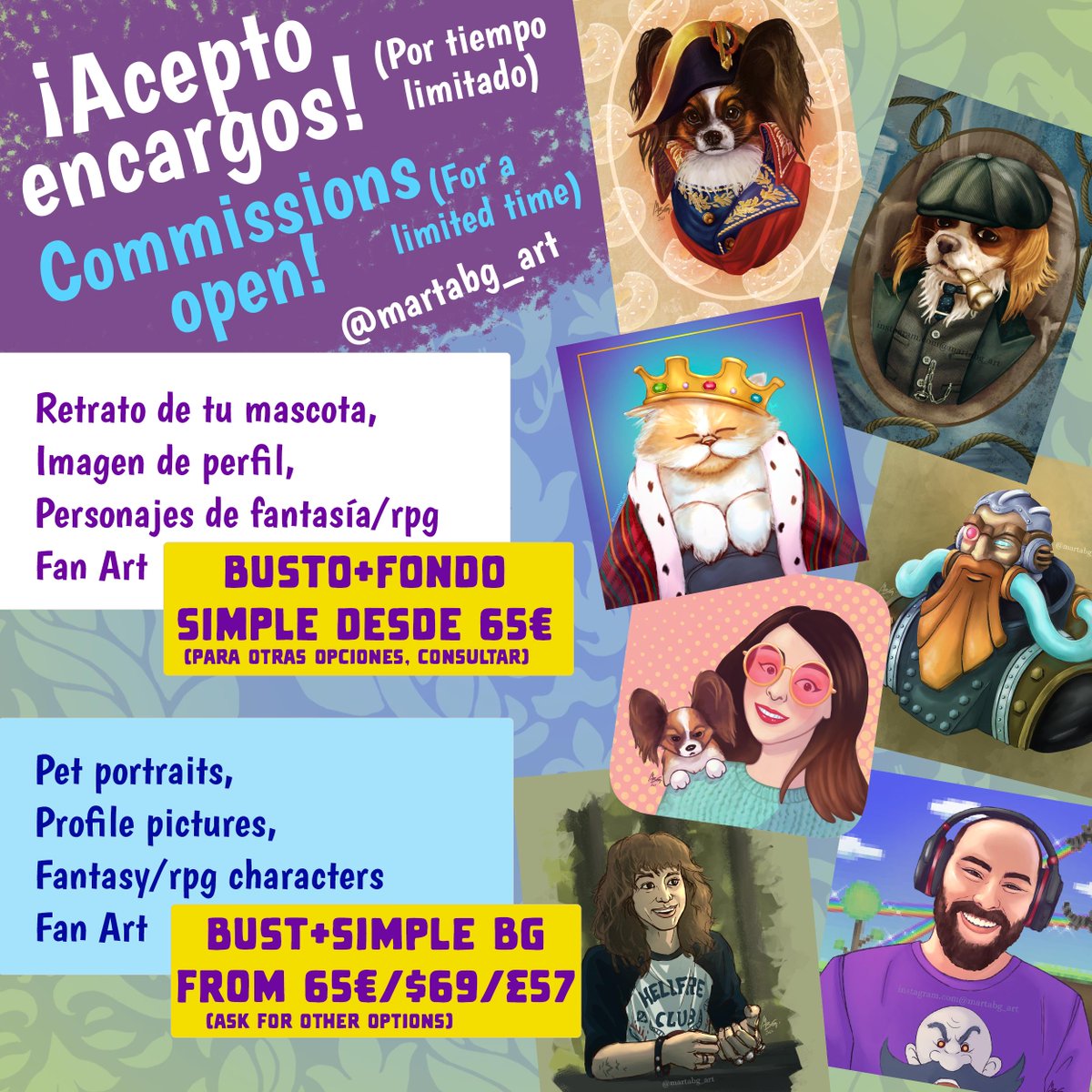 COMMISSIONS OPEN (For a limited time) DM me to get a quote or more info! ☺️☺️ // ENCARGOS DISPONIBLES (Por tiempo limitado) ¡Escríbeme privado si quieres un presupuesto o más info! ☺️☺️ #commissionsopen #encargos #petportraits #fanart #characterdesign