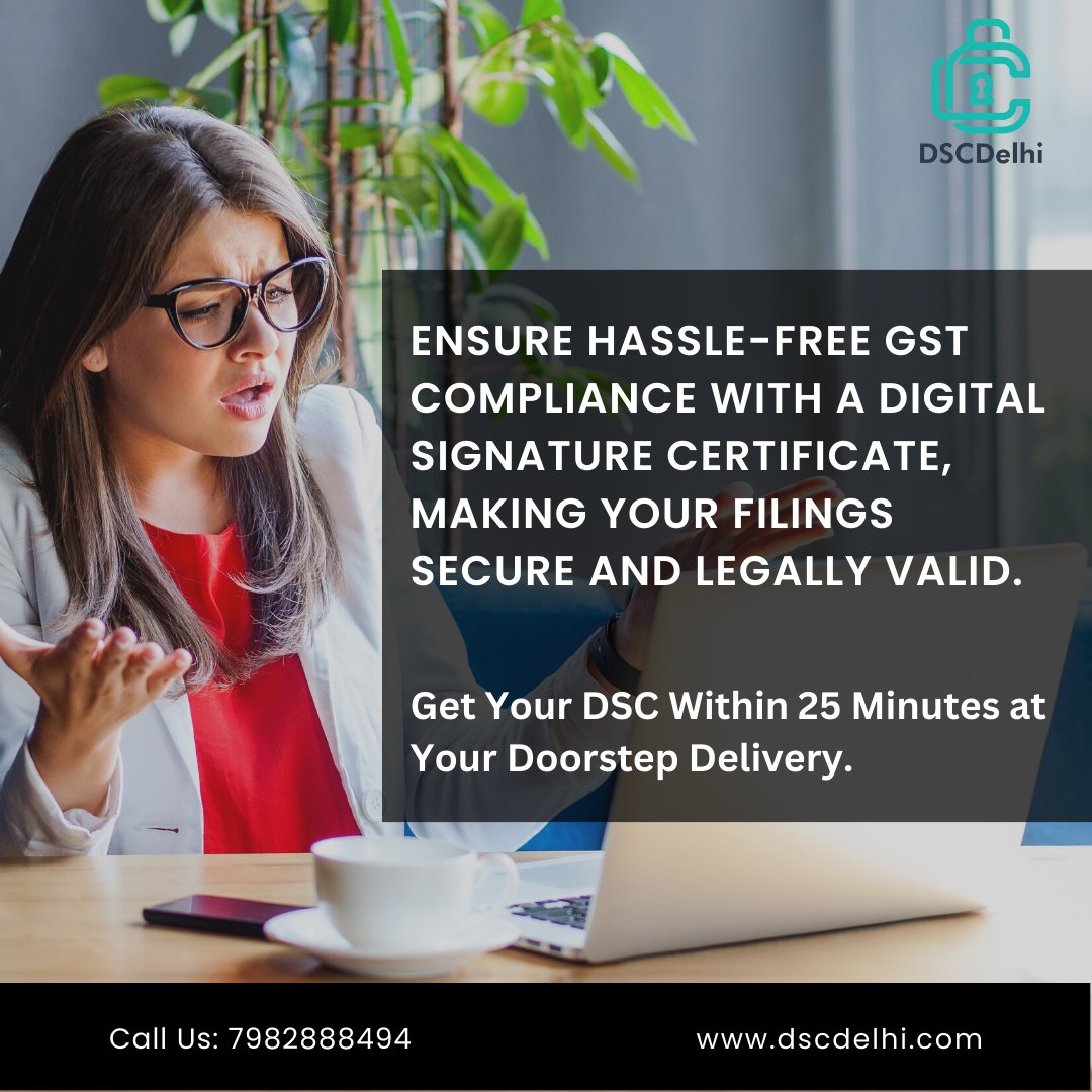 Dsc_provider's tweet photo. "Ensure hassle-free GST compliance with a digital signature certificate, making your filings secure and legally valid."
get Digital Signature within 25 Minutes. Call & Online Support. +91 7982888494 +919888178347
https://t.co/5KWCVbst8U
#class3dsc #incomereturn #gstr #gstfiling https://t.co/fr79tDqyJI