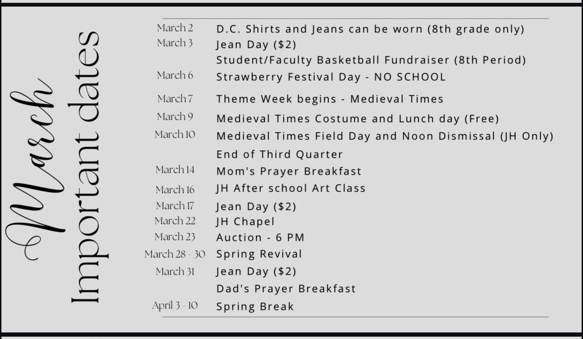 SCAJRHIGH's tweet photo. Hello, March! Here’s some things you’ll want to know about what’s coming up. Hint: It’s time for THEME WEEK!!! 🤗 See our IG or FB page for this month’s full newsletter. #GoSaders https://t.co/BIfI5QozL5