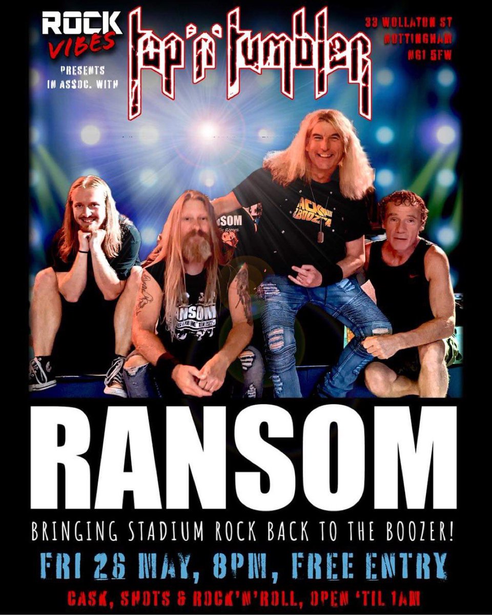 Ransom48661914's tweet image. Nottingham , You asked and we accepted !! On route to our performance at the Call Of The Wild festival we shall be stopping by and turning Nottingham into ‘Rockingham’ for one night only at the Tap N Tumbler come on down and be held to Ransom !! m.facebook.com/events/1443483…