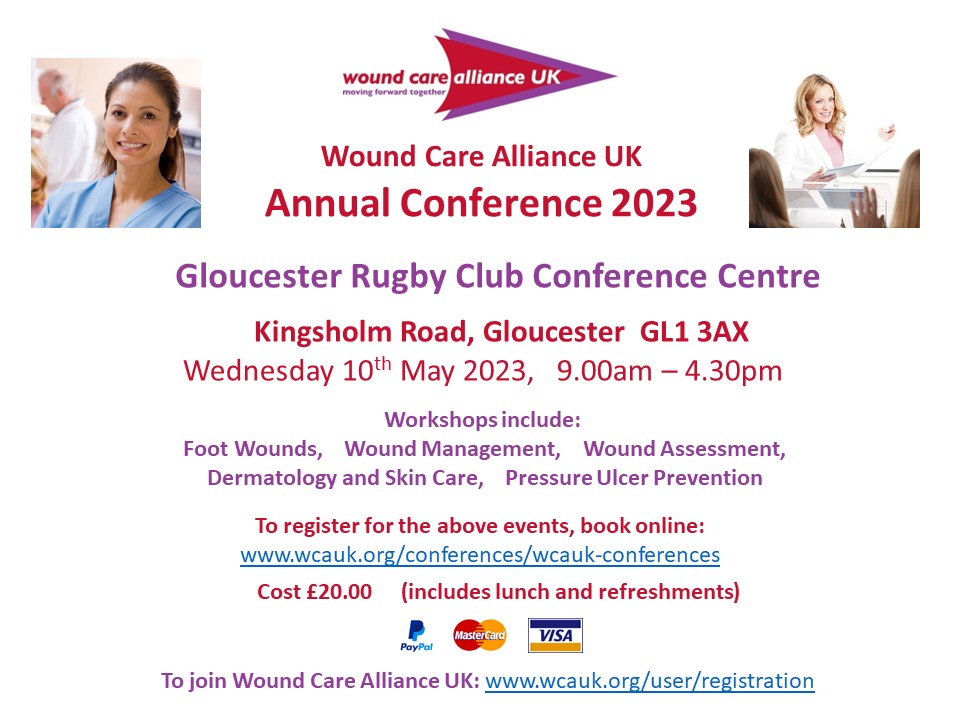 infowcauk's tweet photo. Wound Care Alliance Annual Conference 2023 will be held at The Gloucester Rugby Club, Gloucester GL1 3AX on 10th May 2023.  Please register on line https://t.co/747qs0JaIW https://t.co/AkjUKIyxG5