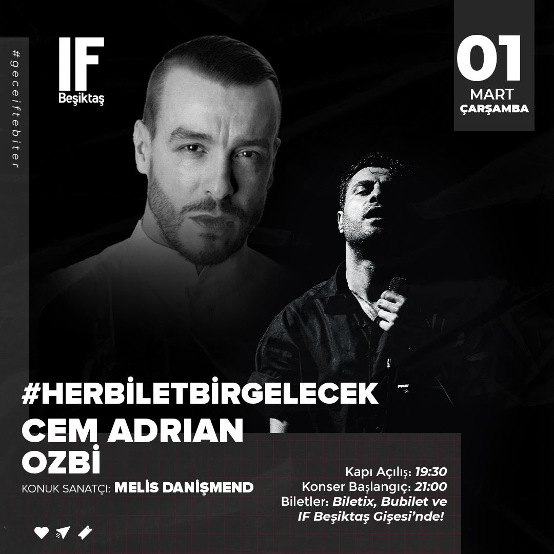 Bu Akşam <a href="/IfBesiktas/">IF Beşiktaş</a> sahnesindeyiz.
Bilet gelirinin tamamı depremzede çocukların eğitimi için ODTÜ Mezunlar Derneği ve Darüşşafaka Vakfı’na bağışlanacak. Herkesi bekleriz…