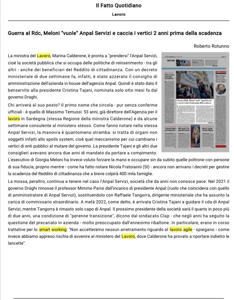 #1m Meloni vuole #ANPALServizi. Revocato il CdA. L’articolo di <a href="/robertorotunno/">Roberto Rotunno</a> sul <a href="/fattoquotidiano/">Il Fatto Quotidiano</a>. Esprimiamo forte preoccupazione per la perenne transizione dell’agenzia. Non accetteremo nessun arretramento sul #LavoroAgile e sul rinnovo del contratto, scaduto da oltre 11 anni