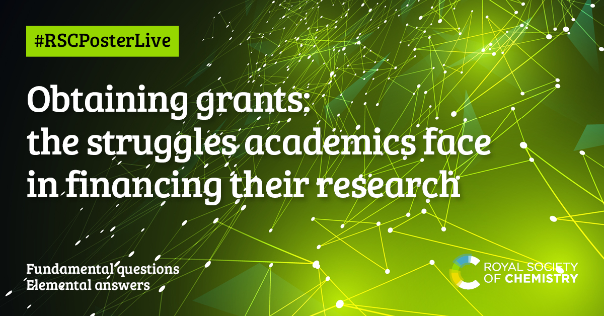 RoySocChem's tweet photo. @JSanjor, @MarkLautens, @BessetTatiana and @tnoel82 will present our final #RSCPosterLive webinar on ‘Obtaining grants: the struggles academics face in financing their research’ today at 15:30 (UK time). Register and tune in https://t.co/ZU6dsCY9Y9 #RSCPoster https://t.co/BLrCL1Fanp