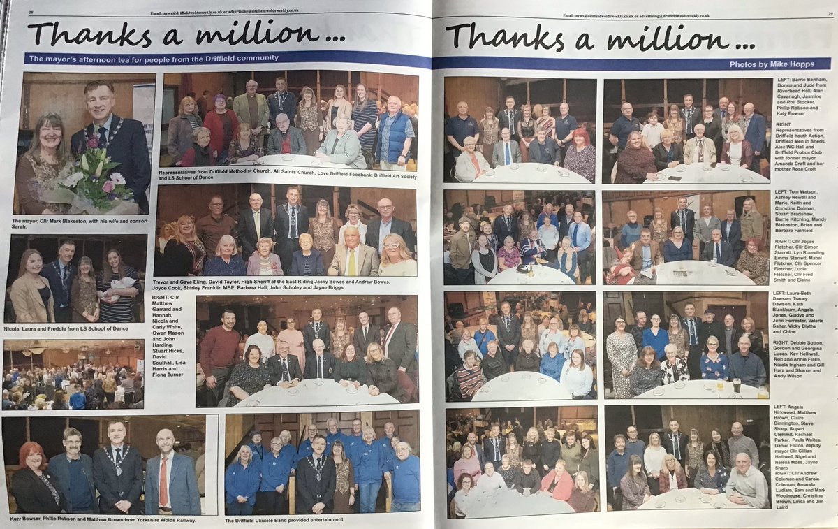 Thanks to @WoldsWeekly for a brilliant article on my ‘thanks a million’ event where I got to thank all the volunteers and organisations I’ve been involved with over the past year that make #Driffield such a great community.
