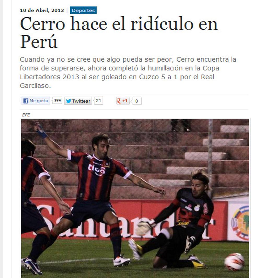 La última vez que un equipo peruano le hizo 5 a un equipo paraguayo fue cuando #RealGarcilaso humilló a #CerroPorteño por 5 a 1