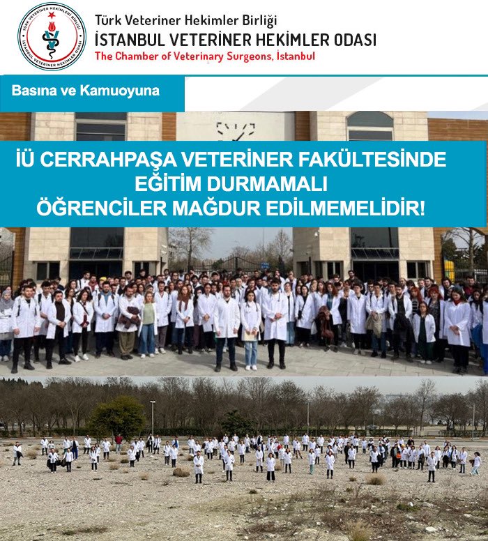 Basına ve Kamuoyuna İÜ CERRAHPAŞA VETERİNER FAKÜLTESİNDE EĞİTİM DURMAMALI ÖĞRENCİLER MAĞDUR EDİLMEMELİDİR! Haberin devamı: ivho.org.tr/pages/duyurula…