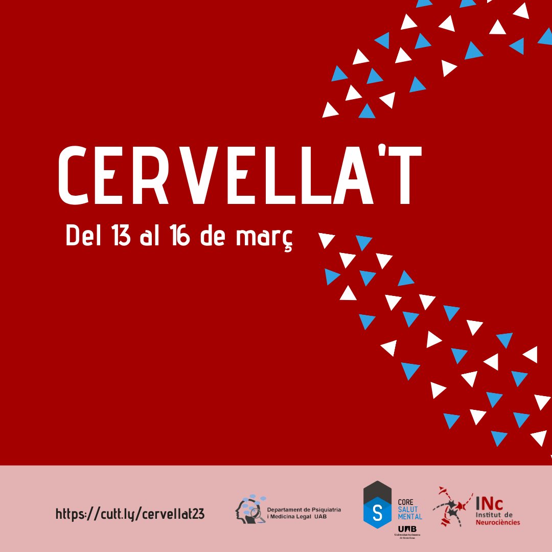Tornem amb la tercera edició del cicle CERVELLA'T. <a href="/INC_UAB/">Institut de Neurociències UAB</a> <a href="/CORESalutMental/">CORE Salut Mental UAB</a> <a href="/UABBarcelona/">Universitat Autònoma de Barcelona</a>
#Ansietat #Alzheimer #Autisme #Estrès
📆13 al 16 març 
⏰19h 📍On line
📥Inscripció gratuïta: cutt.ly/cervellat23
🗒️ Programa⬇️