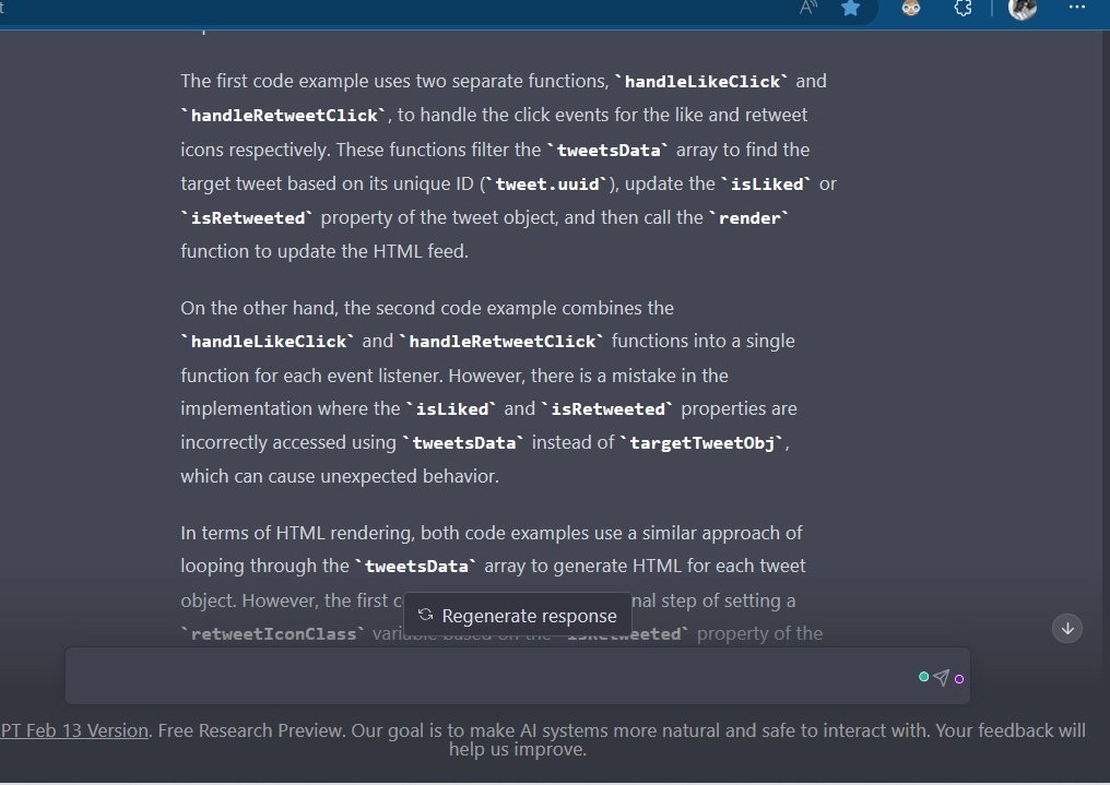 Pritamchak001's tweet image. 👩‍💻 Was messing with my head for half an hour to find  a mistake in my Twitter clone project with @scrimba 

And then @OpenAI (Chat gpt) came and it solved within just 1.5 seconds🤯

#chatgpt3 #AIinweb
