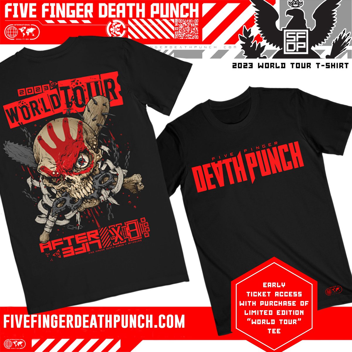 Join Five Finger Death Punch at one of our 2023 European headline shows! Get your Tee and receive an exclusive code for the Artist Ticket Pre-sale with each tee purchased. Artist pre-sale begins on Wednesday, 1st March 9amGMT / 10am CET. 👉 : …inger-death-punch.backstreetmerch.com/products/2023-…