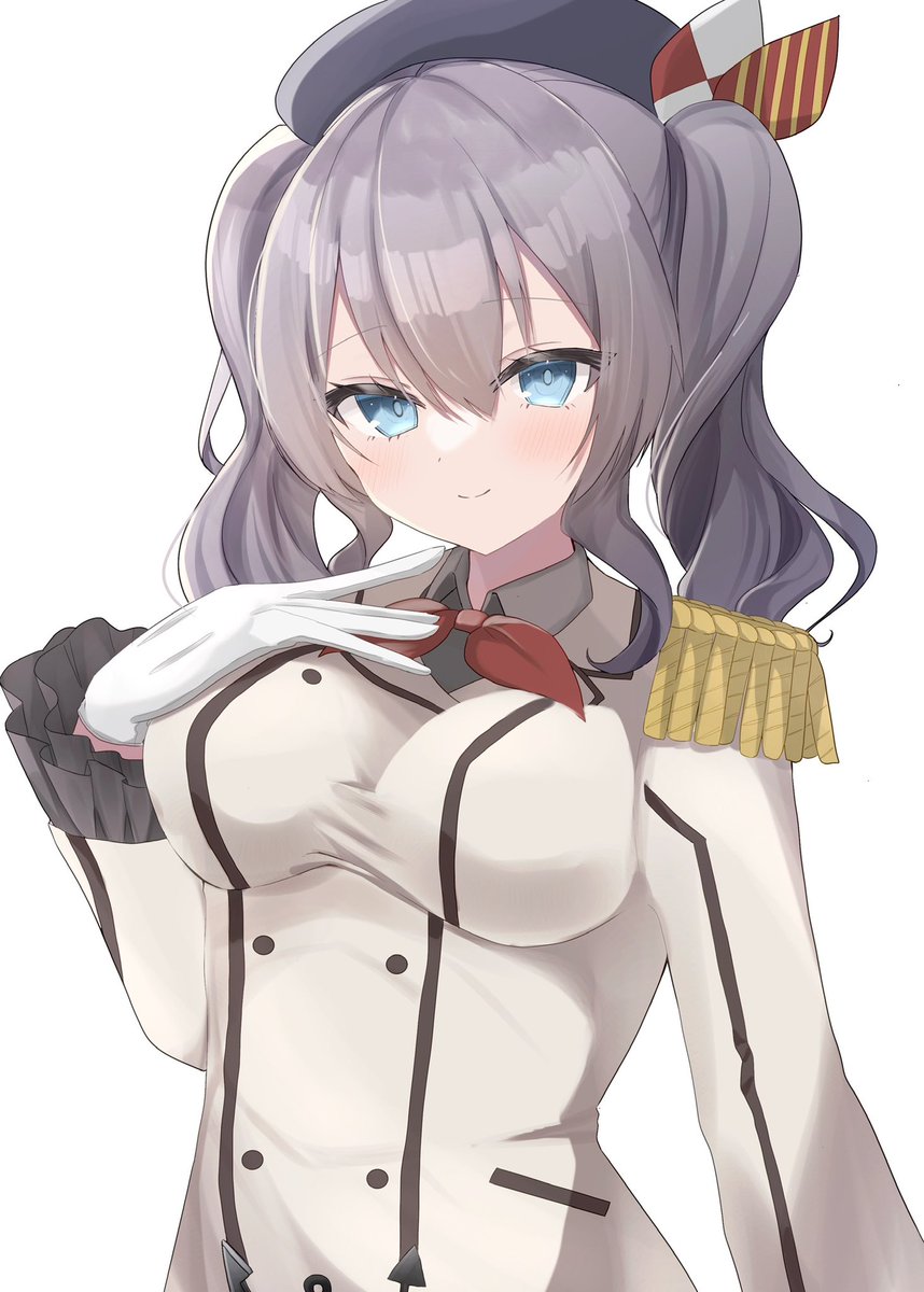 kashima (kancolle) 1girl solo twintails grey hair gloves red neckerchief white gloves  illustration images