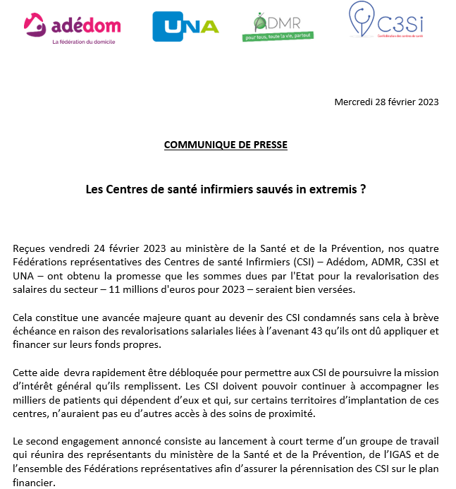 [📢Communiqué] Les Centres de santé infirmiers sauvés in extremis ? 
👉Lire le CP : bit.ly/41ykyUk

#CSI #Santé #Territoires