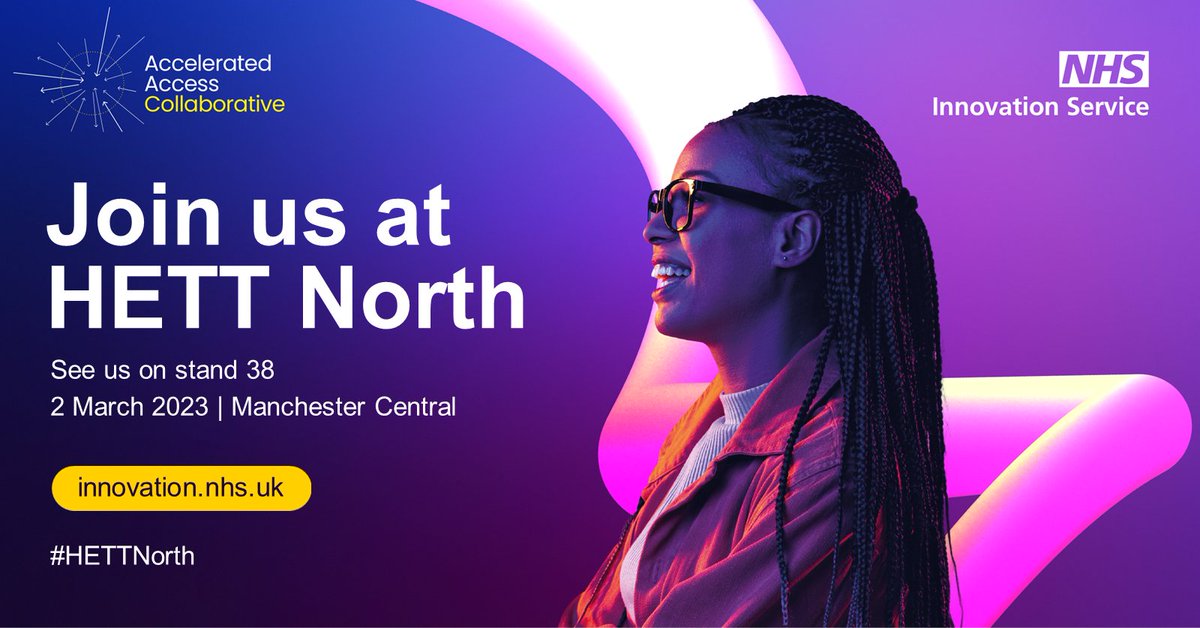 We’re at #HETTNorth today! Visit us at stand no.38 and join our 1pm session to learn more about how the NHS Innovation Service, AHSNs and partners support innovations from idea to implementation and help scale across the NHS @HETTShow
👉hettnorth.co.uk