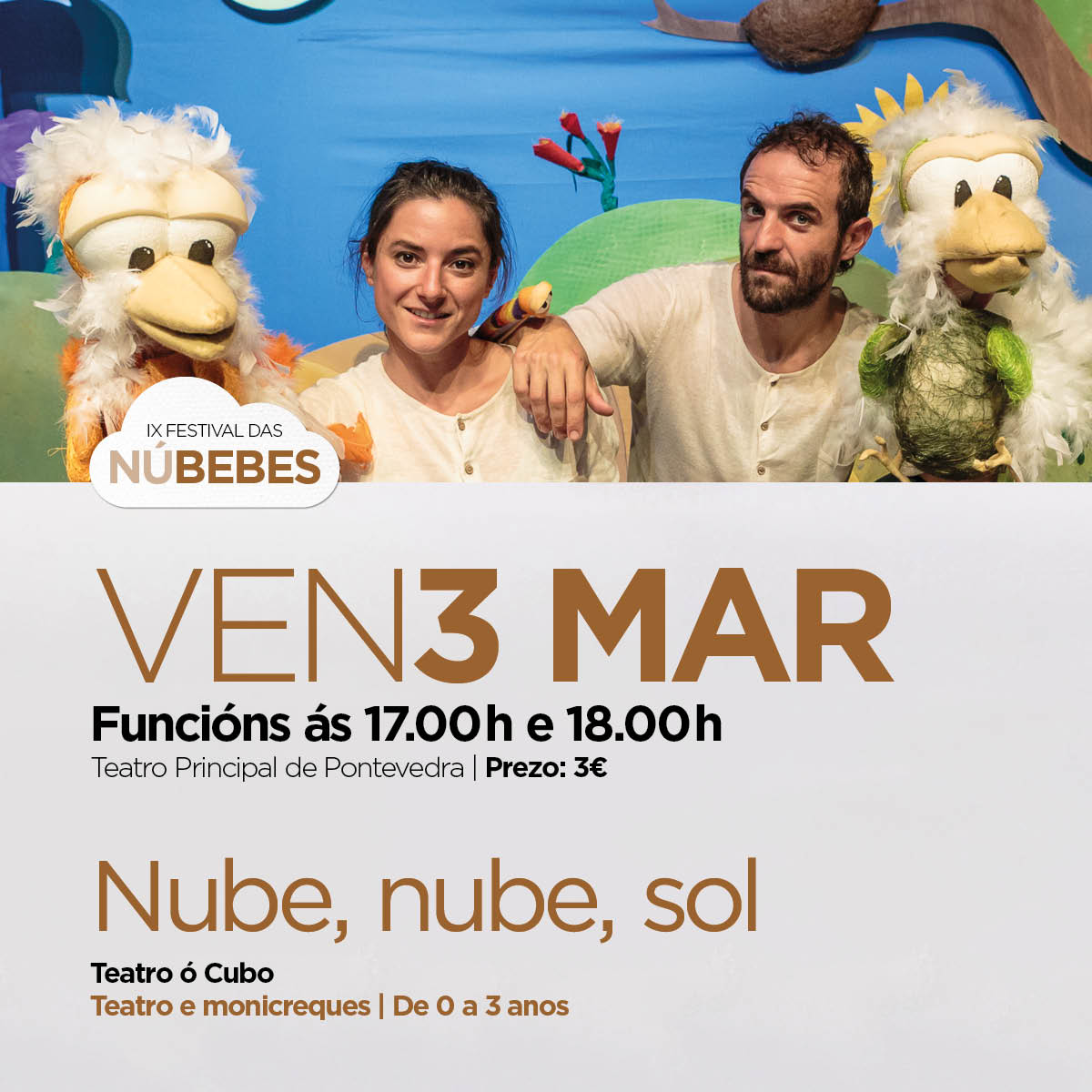 nubebes's tweet photo. #Núbebes23
Este venres volvemos cun fermoso espectáculo de teatro e monicreques.
"As nubes chegan. Chove. Sae o 🌞 A natureza esperta para encherse de cores. Ó amparo dos paraugas atoparemos agocho, bailaremos, cantaremos, e acompañados dos animais seremos parte da mesma paisaxe https://t.co/q2HbCHclq9
