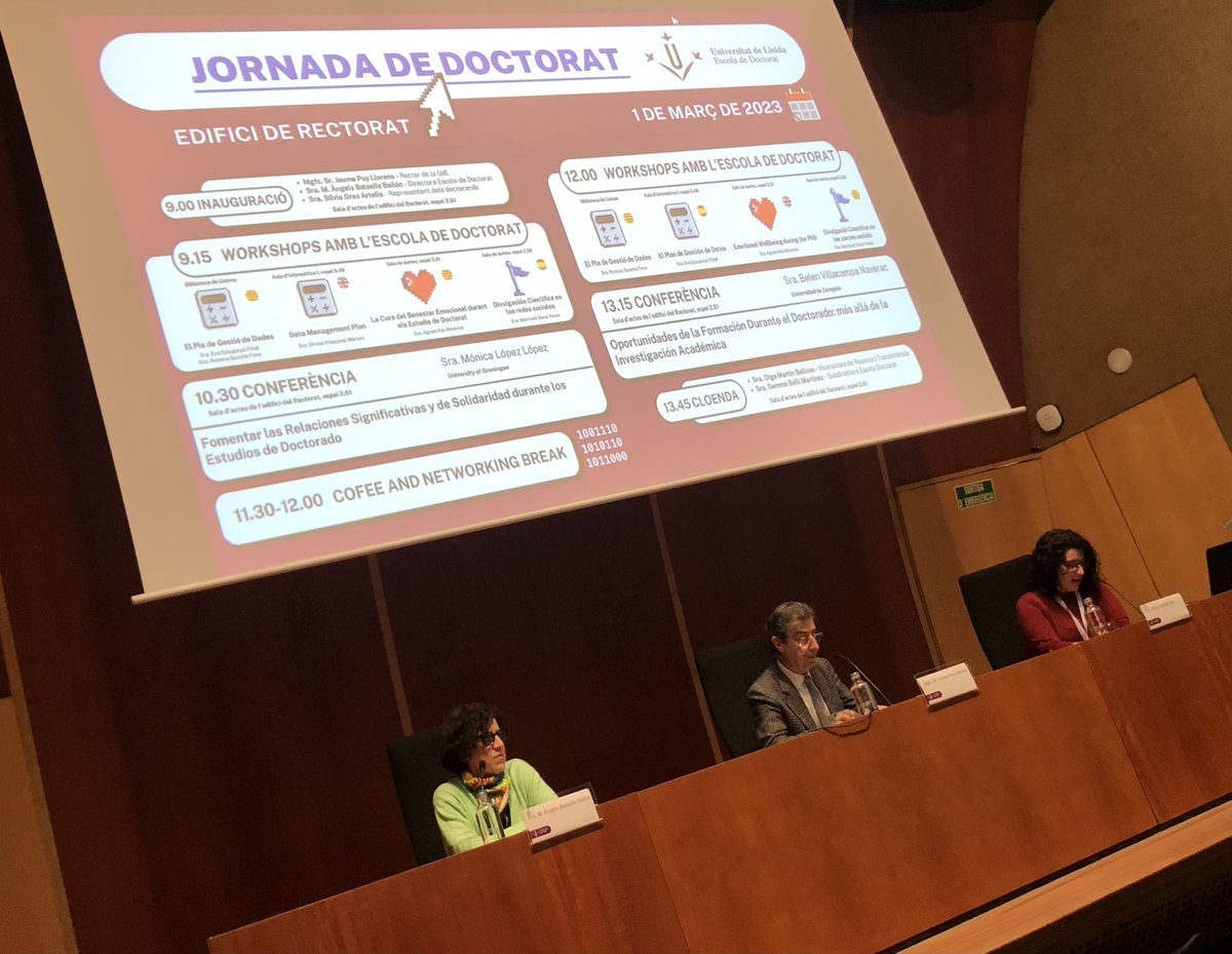 #jornadaDoctoratUdL <a href="/JaumePuy/">Jaume Puy</a> @AngelsBalsellsBailon @SilviaGrasArtells Inauguració de la Jornada de Doctorat 2023 de l’Escola de Doctorat de l’Universitat de Lleida.Progrés del coneixement cientific, tecnològic, social, artistic i cultural de la nostra societat #UdL #USLleida