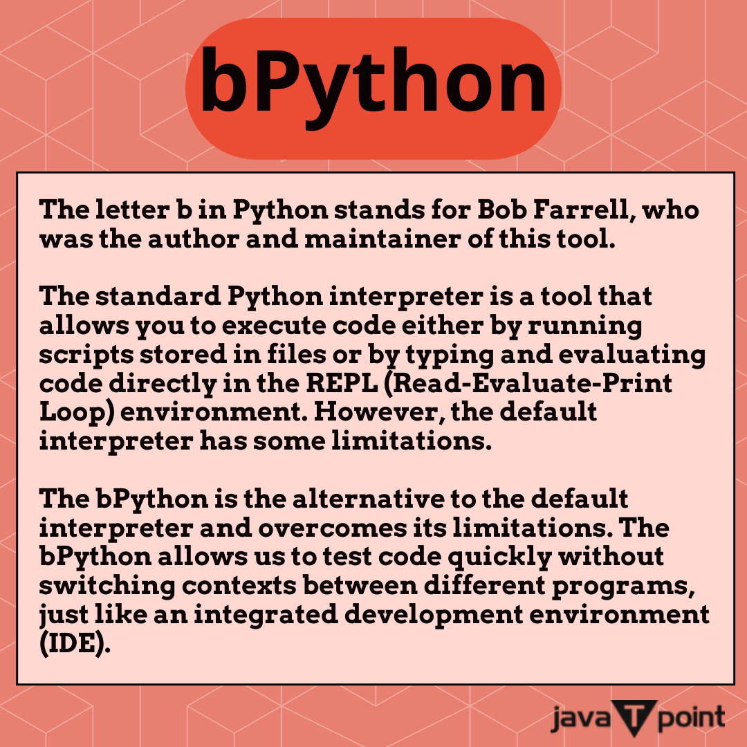 Bhavana83491661's tweet image. bPython
.
.
.
.
for more information
bit.ly/3EMttru
check the above link
.
.
.
#bpython #python #pywhatkit #PyOpenGL #programming #java #programminglanguage #programminglanguages #coding #library #javatpoint