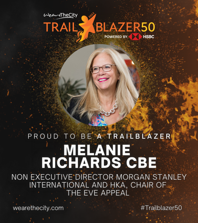 WeAreTheCity's tweet photo. Meet our next #Trailblazer50 role model, changing the path for all women π₯
Introducing @MelRichardsUK CBE, Non-Executive Director @MorganStanley and @HKAGlobal, and Chair @eveappeal π§‘β¨
Read her story and advice to driving equity ahead of #IWD2023ππ½
https://t.co/uA3HTyi5Qm https://t.co/h5pXsjRAca
