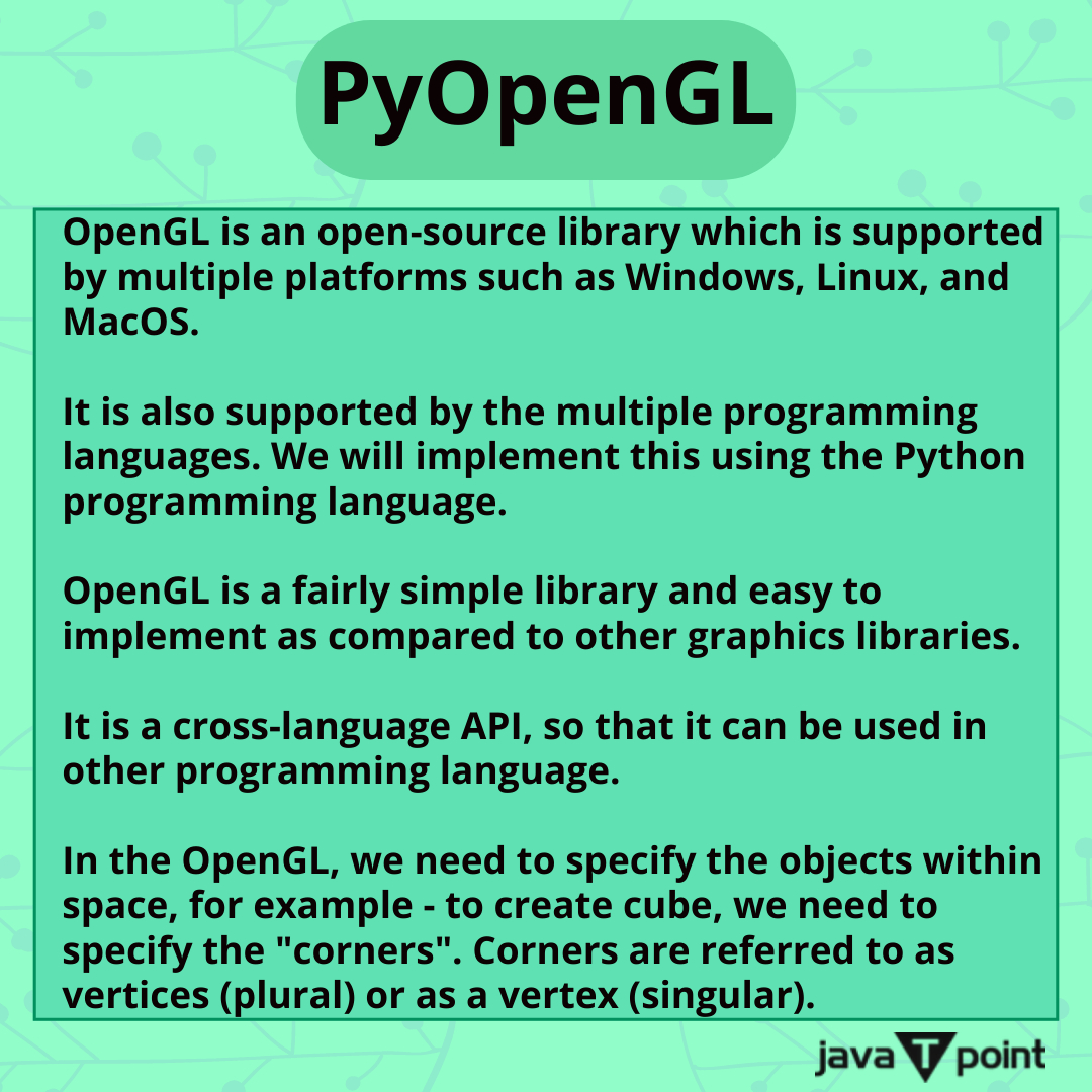 Bhavana83491661's tweet image. PyOpenGL
.
.
.
.
for more information
bit.ly/3men0z4
check the above link
.
.
.
#bpython #python #pywhatkit #PyOpenGL #programming #java #programminglanguage #programminglanguages #coding #library #javatpoint