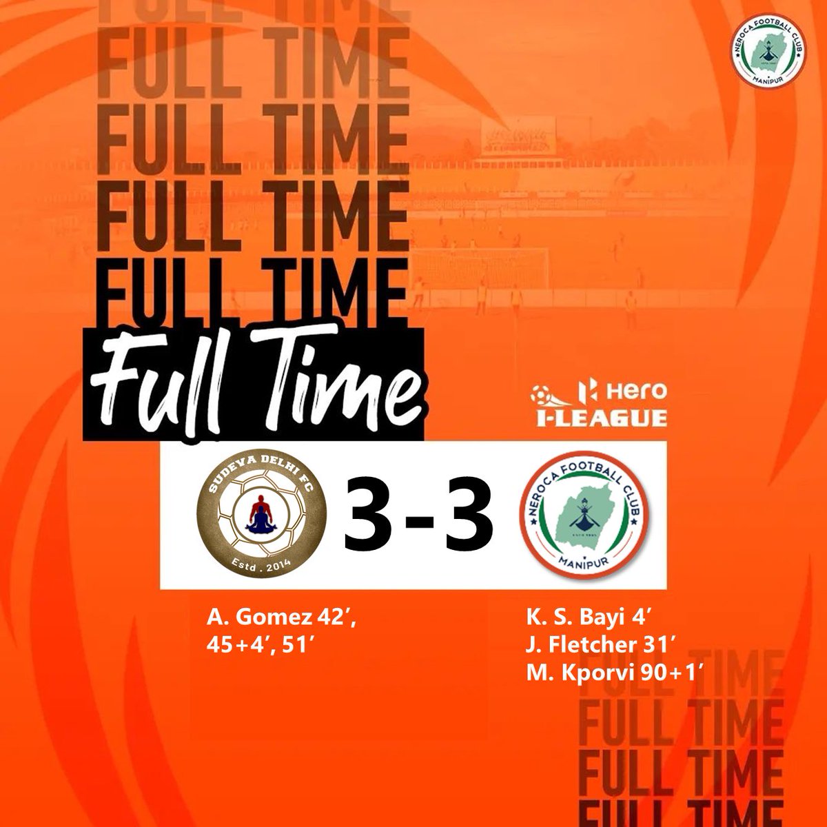The game ended in a draw today. 
Onwards and upwards to the next one. 🟠💪
.
.
<a href="/ILeagueOfficial/">Hero I-League</a> 

#Neroca #IndianaFootball #ILeague #orangebrigade🍊